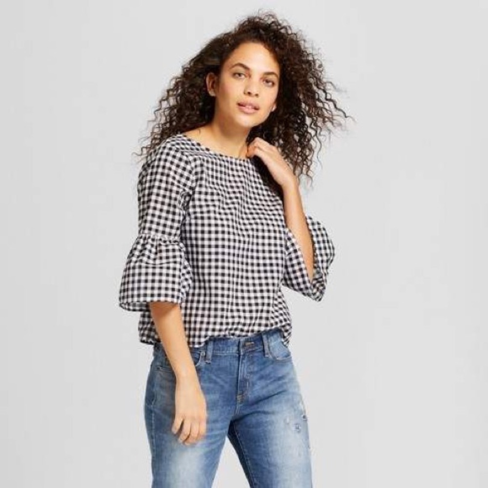 Universal Thread Bell Sleeve Gingham Top